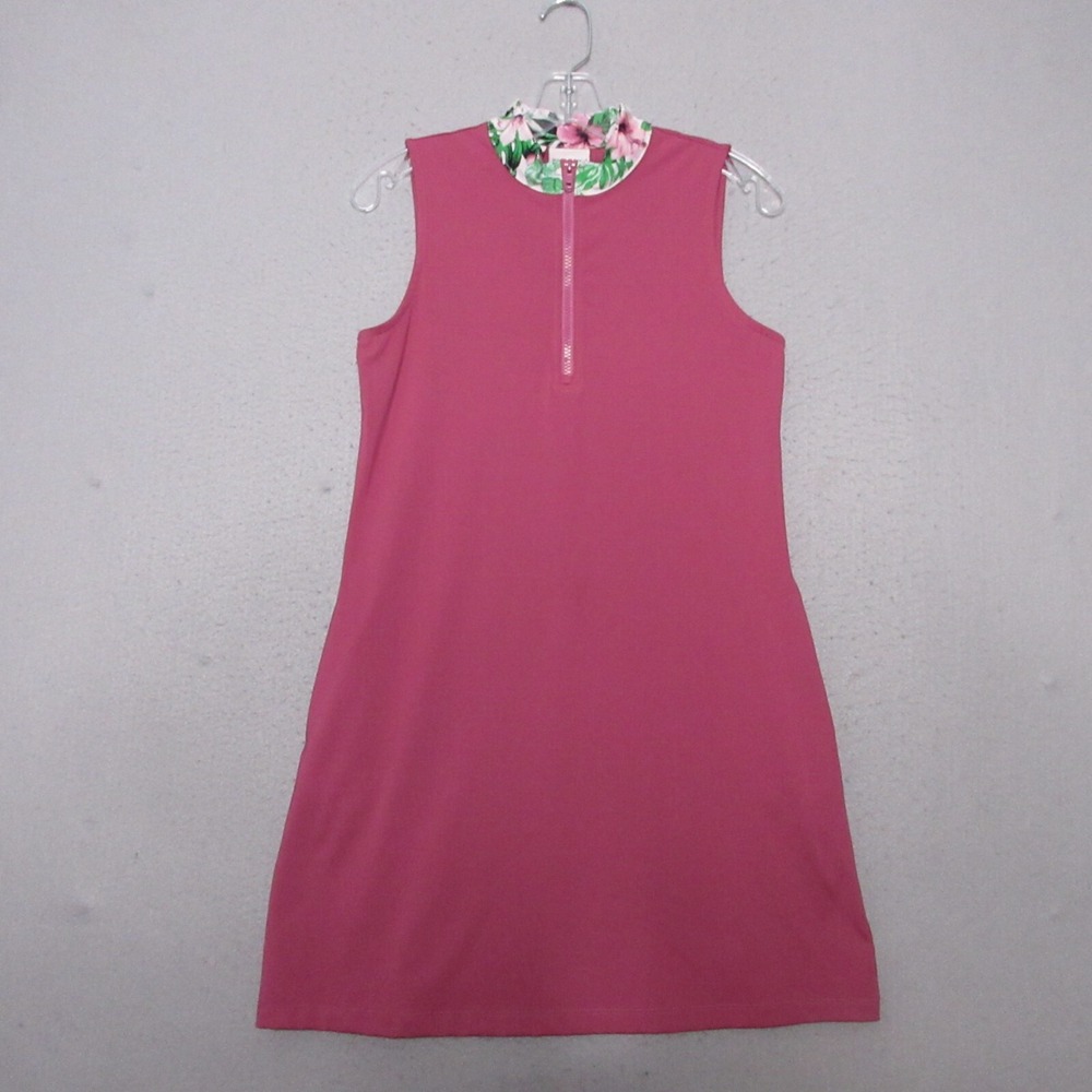Tommy Bahama Golf Dress Small Pink Shift Pockets Outdoor 1/4 Zip Floral Camp